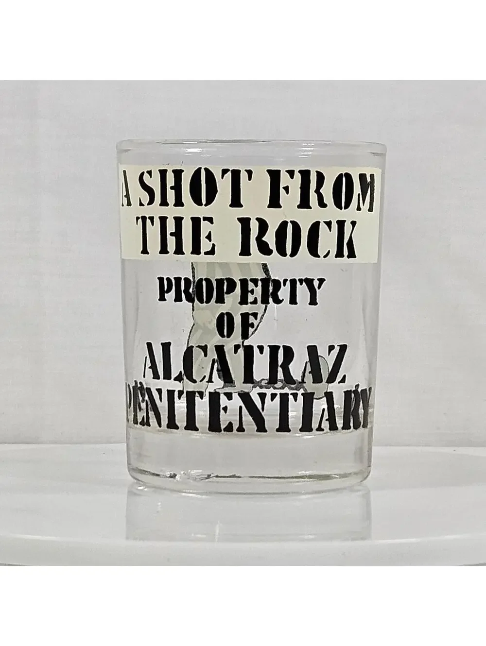 Vintage Alcatraz Shot Glass “A Shot From The Rock” Prison Novelty Barware